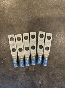 Lot of 6 Burndy Two Hole Compression Lug #6 AWG Blue 1/4" Bolt YA6CL2TC14E2 - Picture 1 of 2