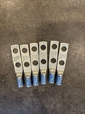 Lot of 6 Burndy Two Hole Compression Lug #6 AWG Blue 1/4" Bolt YA6CL2TC14E2 - Image 1 of 2