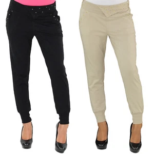 Damen Freizeithose Boyfriend Stretch Pump Hüfthose Sport Hose Schwarz Beige - Bild 1 von 4