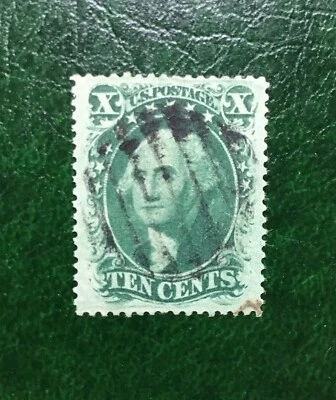 US Scott #35 10c Washington Type V Green PF Graded XF 90 w/ Fancy Cancel (1859) - Image 1 of 4