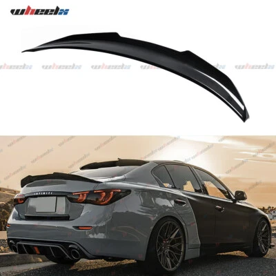 Rear Lip Trunk Spoiler Wing For 14-23 Infiniti Q50 Sedan PSM Carbon Fiber Style - Image 1 of 4