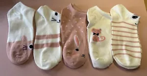 5 Pairs Cute Kitten Cat Trainer Socks Great Gift Idea Or Stocking Filler - Picture 1 of 1