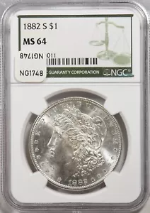 1882-S Morgan Dollar Silver Super Frosty Luster NGC MS64 NG1748 - Picture 1 of 2