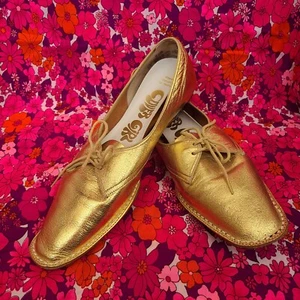 Vintage MOD Metallic Gold Halbschuhe Square Toe 60er-70er Jahre SEHR SELTEN - Bild 1 von 9