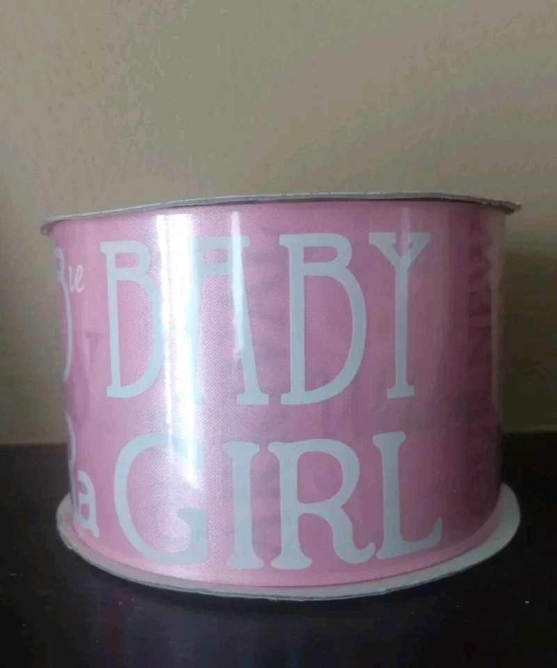 Banner de bienvenida a casa rosa de 2 1/2 pulgadas de ancho 10 yardas de revelación de género para bebé niña nuevo Foto 1 de 4