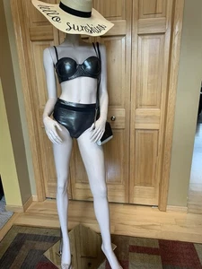 Damen High Waist Balconette Schwarz Metallic Badeanzug Bikini Größe Medium - Bild 1 von 13