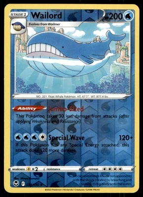 2022 Sword & Shield - Silver Tempest Wailord Reverse Holo #38 - Image 1 of 2