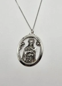 VTG Sterling Silver Virgin Mary Medallion 18" Religious Catholic Necklace -13.7g - Picture 1 of 4