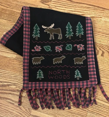 58" Sonoma North Woods-Appliqued Table Runner Red/Black Check - Wool Blend - Image 1 of 4