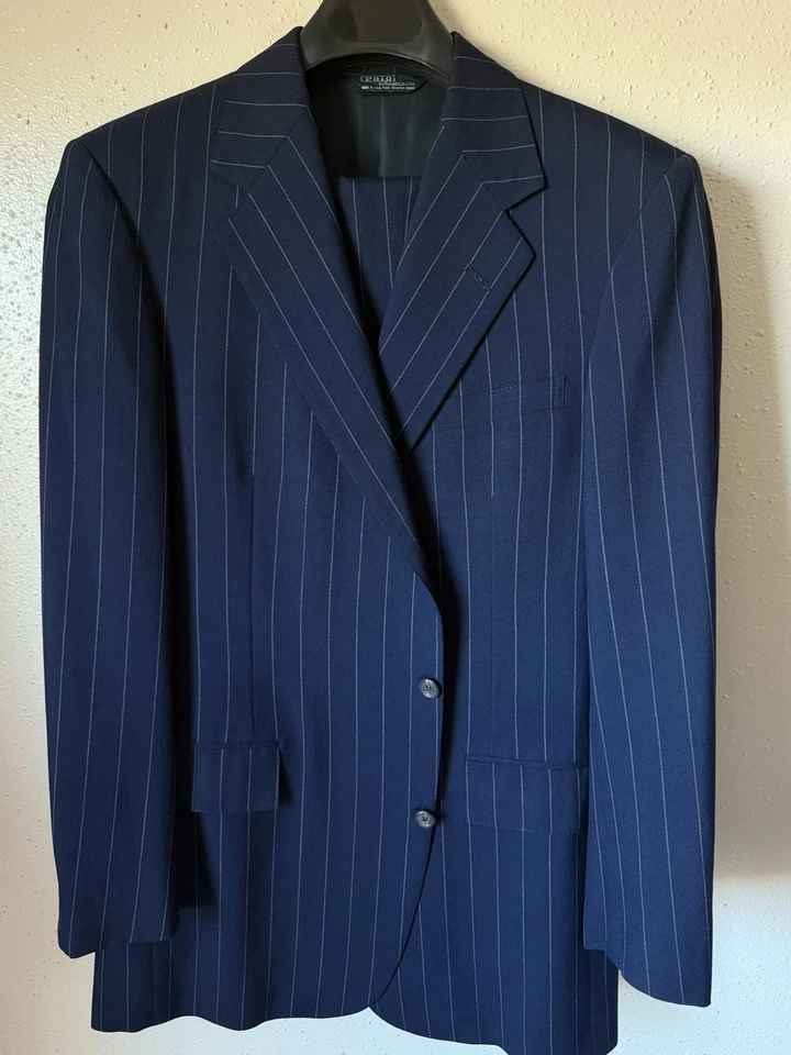 Traje Polo Ralph Lauren Blue Label 42R Azul Marino Lana Sencillo Pecho Rayas Foto 1 de 4