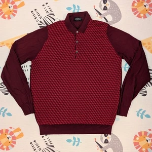 John Smedley Geometric Long Sleeve Polo Sweater Top Men's L Red Merino Wool Knit - Picture 1 of 13