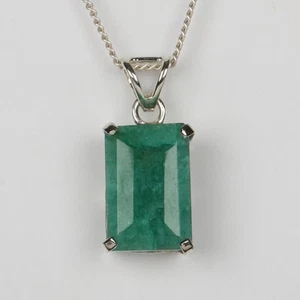 Colgante de plata de ley 925 con esmeralda verde corte esmeralda natural certificado de 12 quilates - Imagen 1 de 5