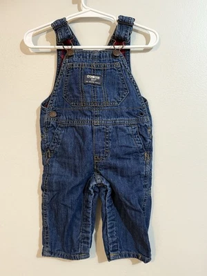 OshKosh格子法兰绒衬里牛仔连体裤6个月 — 第 1/4 张图片