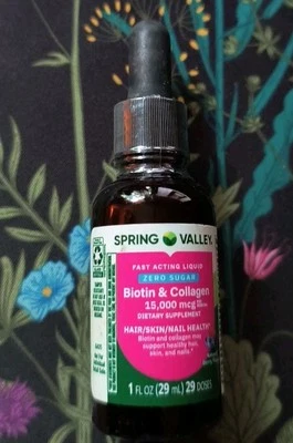 Spring Valley Biotin & Collagen Liquid Natural Berry 15000 Mcg, 1 fl oz 09/26 - Image 1 of 3