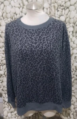 Espléndido Top Mujer Talla XL Gris Leopardo Manga Larga Ropa de Salón Informal Foto 1 de 4