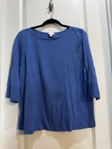 J JILL Blue LINEN BLEND Sweater LarPet 3/4 SLEEVE Boat Neck Armpit To Armpit 22” - Picture 1 of 7