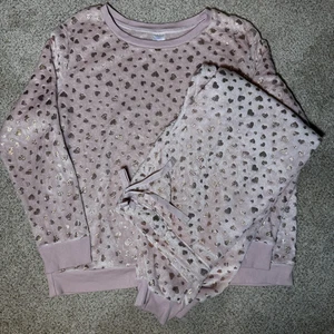Secret Treasures Pyjama Set Damen 2X Rosa Plüsch Folie Herz Print 2 Teilig Lounge - Bild 1 von 12