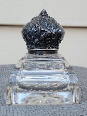 Calavera antigua de plata esterlina y cristal tintero criaturas extrañas Foto 1 de 4