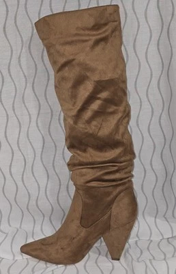 Forever 21 Faux Suede Knee High Brown Slouchy Heel Boots Size 9 - Image 1 of 4