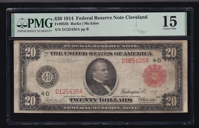 US 1914 $20 FRN Cleveland District Red Seal FR 955b PMG 15 Ch F (426) - Image 1 of 2