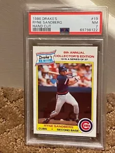 1985 Drakes Ryne Sandberg PSA 7 #19 Cubs Hand Cut Card NEW CASE LOW POP - Picture 1 of 1