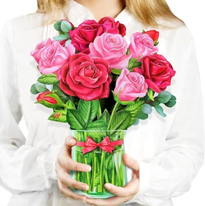 Pop up Flower Card, 12 Inch Roses 3D Paper Flowers Bouquet, Popup Greeting Cards - Picture 1 of 12