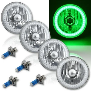 5-3/4 SMD Green LED Angel Eye Halo Crystal Clear Headlight Halogen Bulb Set of 4 - Picture 1 of 12