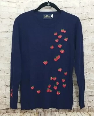 Suéter vintage años 70 Leroy prendas de punto para mujer talla pequeña bordado fresas fruta Foto 1 de 4