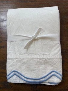 Pottery BarnTeen LoveShackFancy Embroidered Scallop XLTwin Flat Sheet, Blue - Picture 1 of 2