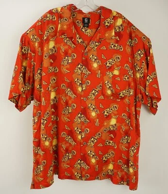 Vintage Guess Jeans Mens 2XL Short Sleeve Orange Red Rayon Tribal Hawaiian Shirt - Image 1 of 4