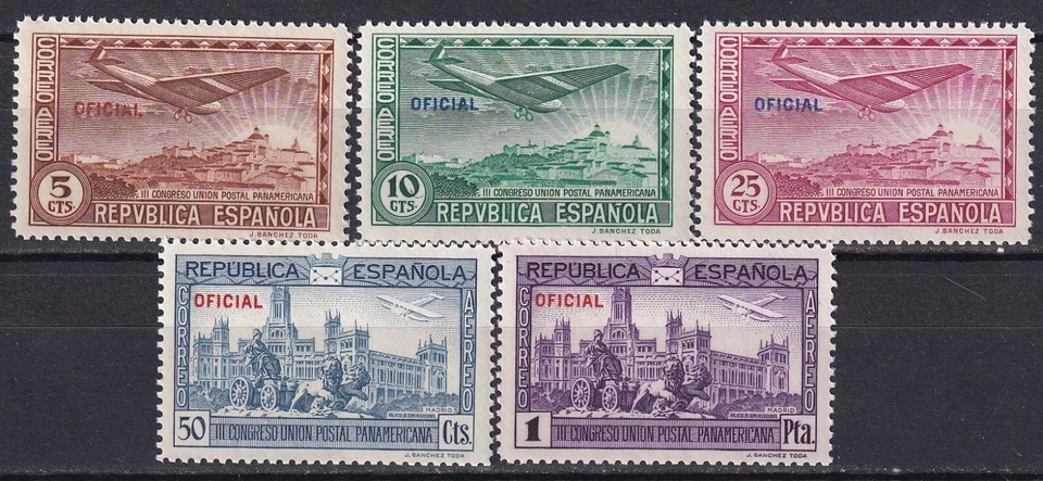 España 1931 Edifil 630/34 CUPP Aviones Sobreimpresión OFICIAL pequeños valores (5v) MNH VF Foto 1 de 1