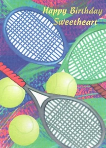 Tarjeta de CUMPLEAÑOS deportiva vintage PARA NOVIA, pelota de tenis por saludos populares +✉ - Imagen 1 de 5