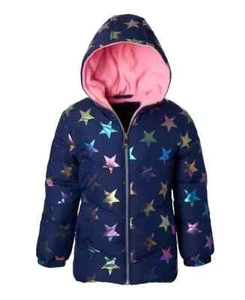 Ixtreme All Over Fall Star Puffer Jacket W/ Fleece Hood Girls 4 Navy Multi L/S - Picture 1 of 15