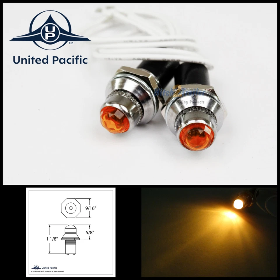 Pair Mini Amber Pilot Dash Indicator Warning Lights 12V Classic Hot Rod Vintage - Image 1 of 1