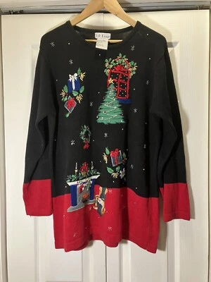 Suéter túnica BP Design para mujer Navidad grande negro y rojo excelente Foto 1 de 4