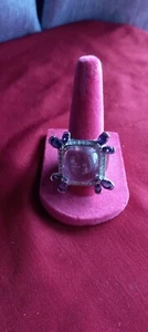 Camille Lucie Open Back Pink Cabochon Purple Clear CZ Rhodium Plated Size 9 Ring - Picture 1 of 11