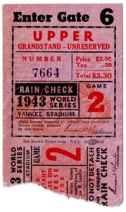 1943 WORLD SERIES Game 2 ticket stub NEW YORK YANKEES St.Louis Cardinals creases - Picture 1 of 2