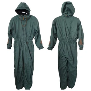 Obermeyer VTG Ski Snow Suit Green Petite 8 Hooded Jumpsuit 1/2 Zip Brown - Picture 1 of 12
