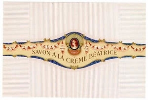 Set etichette scatola sapone vintage, mai usato, Art Deco francese SAVON A LA CREME BEATRICE - Foto 1 di 2