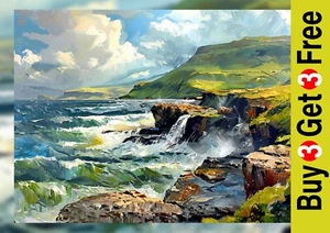 Wild Ocean Shore 5"x7" Print on Matte Paper | Vibrant Landscape Watercolor Art - Picture 1 of 17