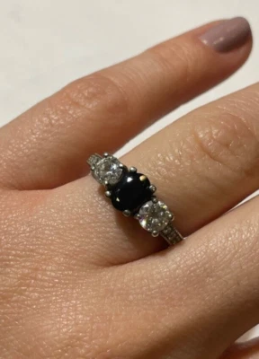 Vintage Inciso GKS Firmato Argento Sterling Onice Nera Cz Misura 6.75 Anello DD4 - Immagine 1 di 4