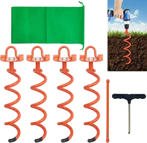 10.6 Inch Orange Folding Ring Spiral Ground Anchors Metal Ground Stakes Dog Tie - Picture 1 of 12