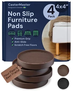4 Pack Non-Slip Furniture Pads Circular 4"x4" Brown Protect Hardwood Floors - Picture 1 of 9