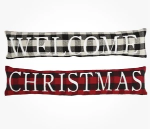 Mud Pie Welcome Christmas Reversible 2 N 1 Throw Pillow, Red Check, Black Check - Picture 1 of 3