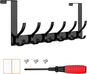 12 Hooks Hanger, Over The Door Hook, 15.5"Lx4.5"H, Towel Rack & Coat Rack, Black - Picture 1 of 1