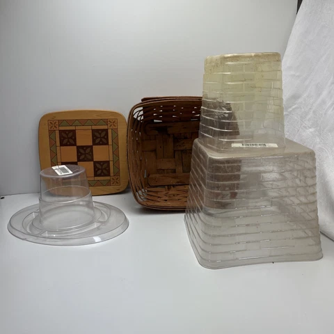 3 Longaberger Plastic Liners Misc 44130, 49506, 40793, wooden lid, 1990 basket Cover