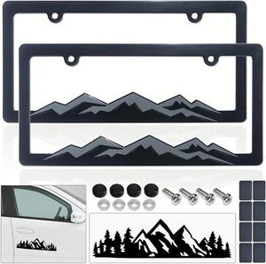 BGGTMO Mountain License Plate Frames- Gray on Black Raised, - Picture 1 of 9