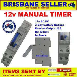 12v Timer 24 Hour Time clock Analog Din Rail Mounting 16 Amp 99hr Battery Backup - Picture 1 of 12