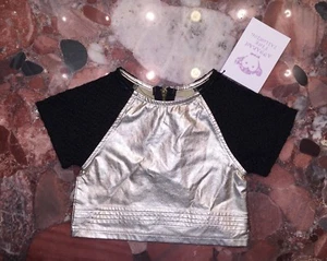 NWT Appaman Fine Tailoring Gold Black Faux Leather Shirt Top Toddler Girl's 3T - Picture 1 of 3