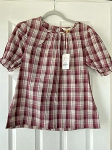 NWT Downeast 100% Cotton Red Plaid Puff Sleeve Cottage core Top Size XS - Imagen 1 de 8